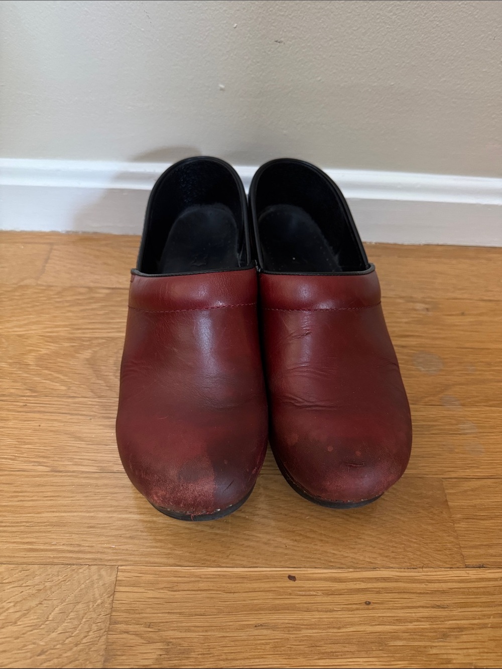 Dansko Women's Leather Clogs in Wine Red